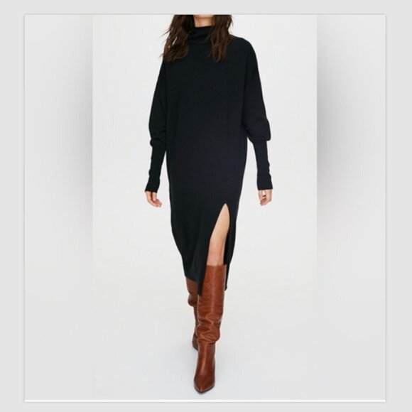 Wilfred Dresses & Skirts - Aritzia Wilfred Cyprie Sweater Dress NWT 100% Italian Merino Wool Black Size 2XS